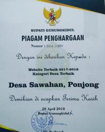 Desa Sawahan Meraih Penghargaan Website Desa Terbaik di Kabupaten Gunungkidul