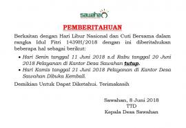 Pemberitahuan Libur & Cuti Lebaran 1439H/2018